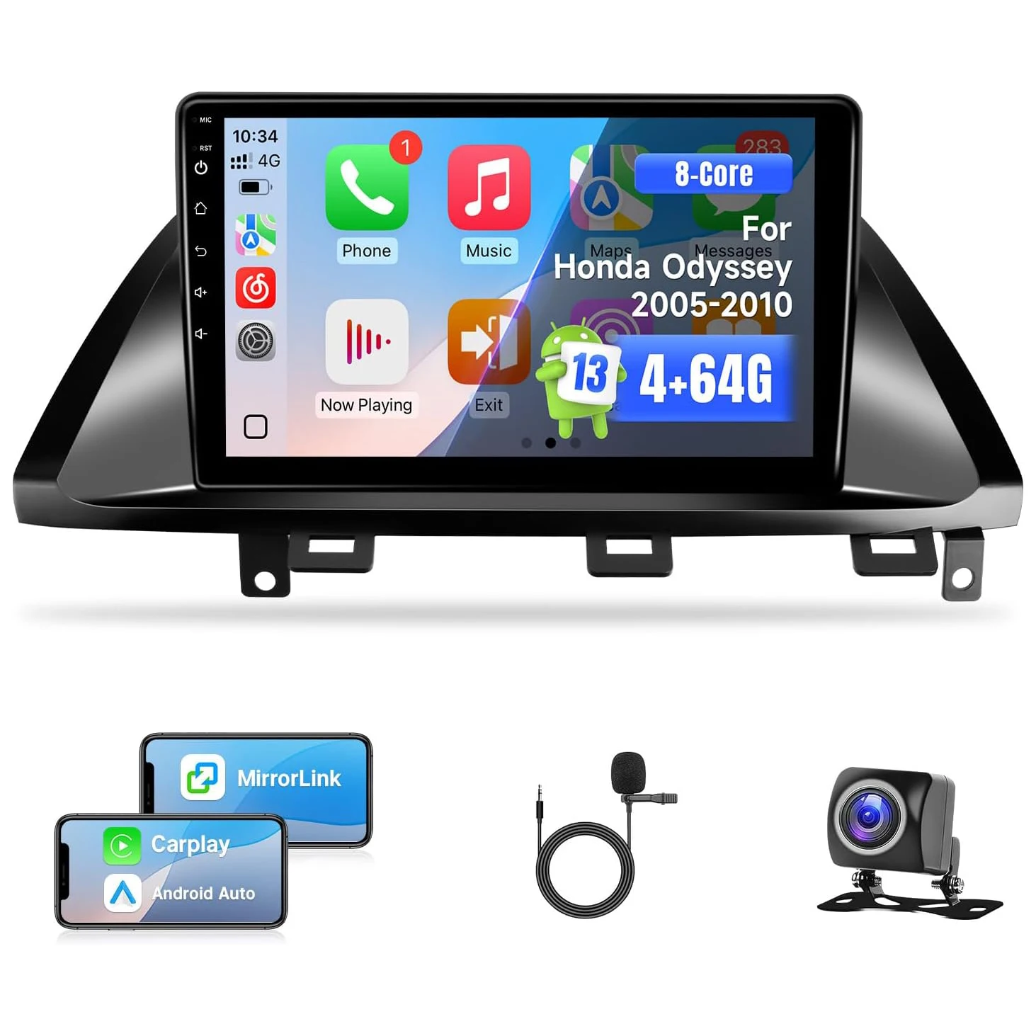 8 CORE 4+64G Radio for Honda Odyssey 2005-2010 Stereo with Wireless Carplay and Android Auto Bluetooth, GPS, 5G WiFi, SWC,