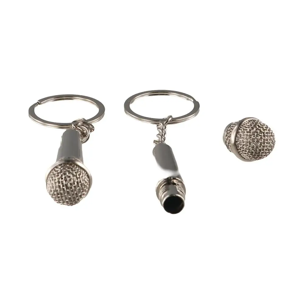 High-grade Fashion Microphone Key Ring Creative Metal Car Key Holder Hip-hop Cute Design Pendent Key Chain Funny Singer Gift