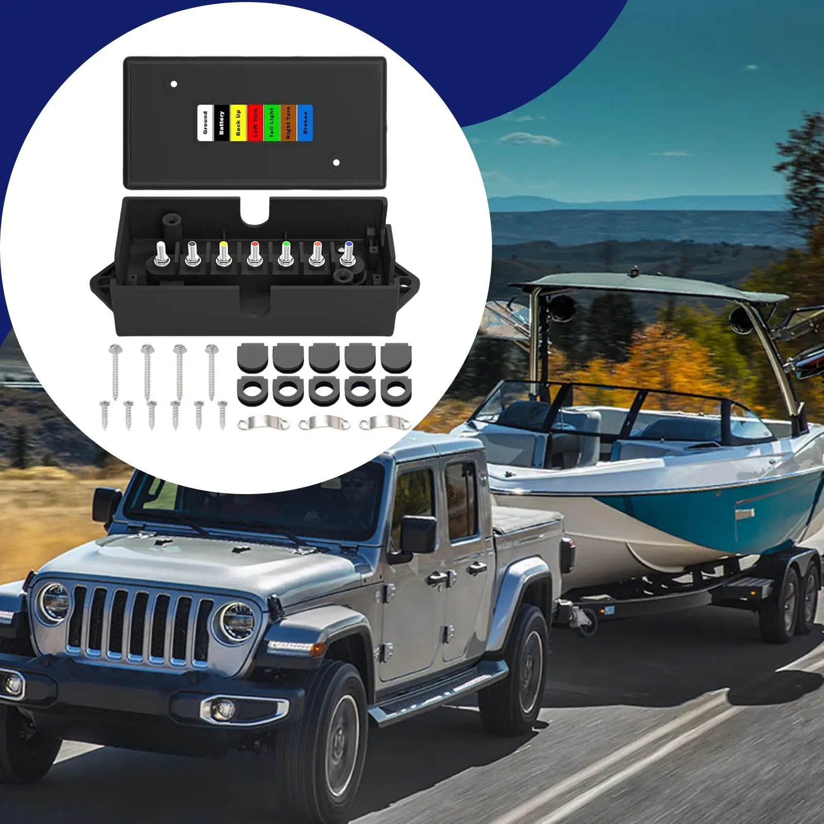 

Распределительная коробка для прицепа, водонепроницаемая 7-контактная распределительная коробка для электрических проводов, распределительный блок с цветовой коробкой для прицепа на лодке, автофургона, морского грузовика