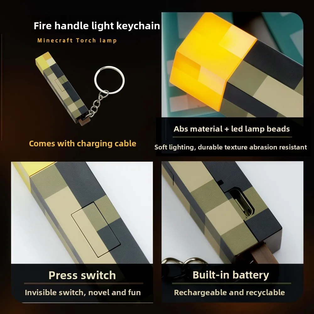 Glowing Pixel Style Mini Torch Keychain Portable LED Flashlight Toy Novelty Bag Charm Accessory Gift For Kids Adults Mini LED