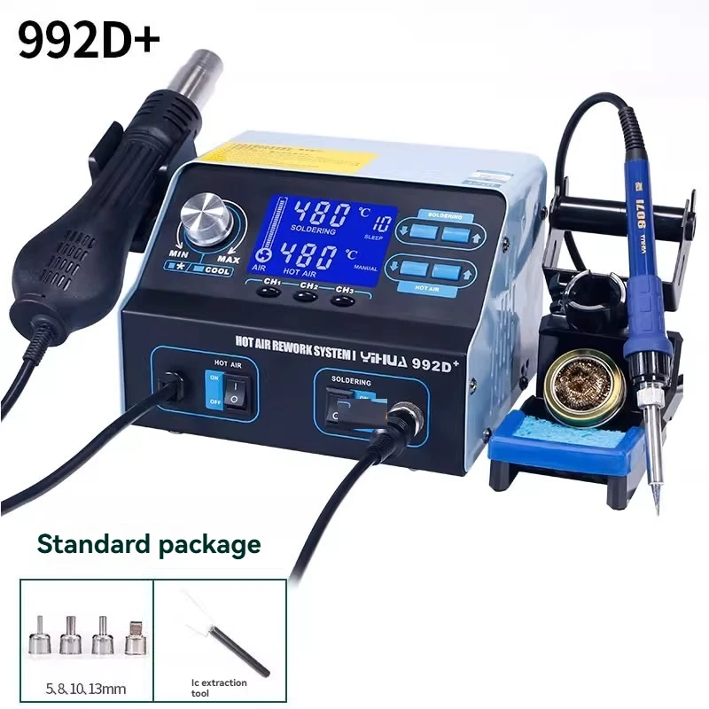 Lead-free Hot Air Gun Disassembly Soldering Station 2-in-1 Electric Soldering Iron with Digital Display and Constant Temperature