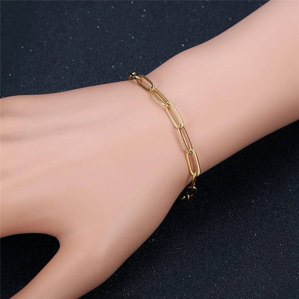 Gold Color Stainless Steel 3mm Paperclip Link Chain Bracelets Neckalce For Women Fashion Party Wedding Jewelry Sets Gifts