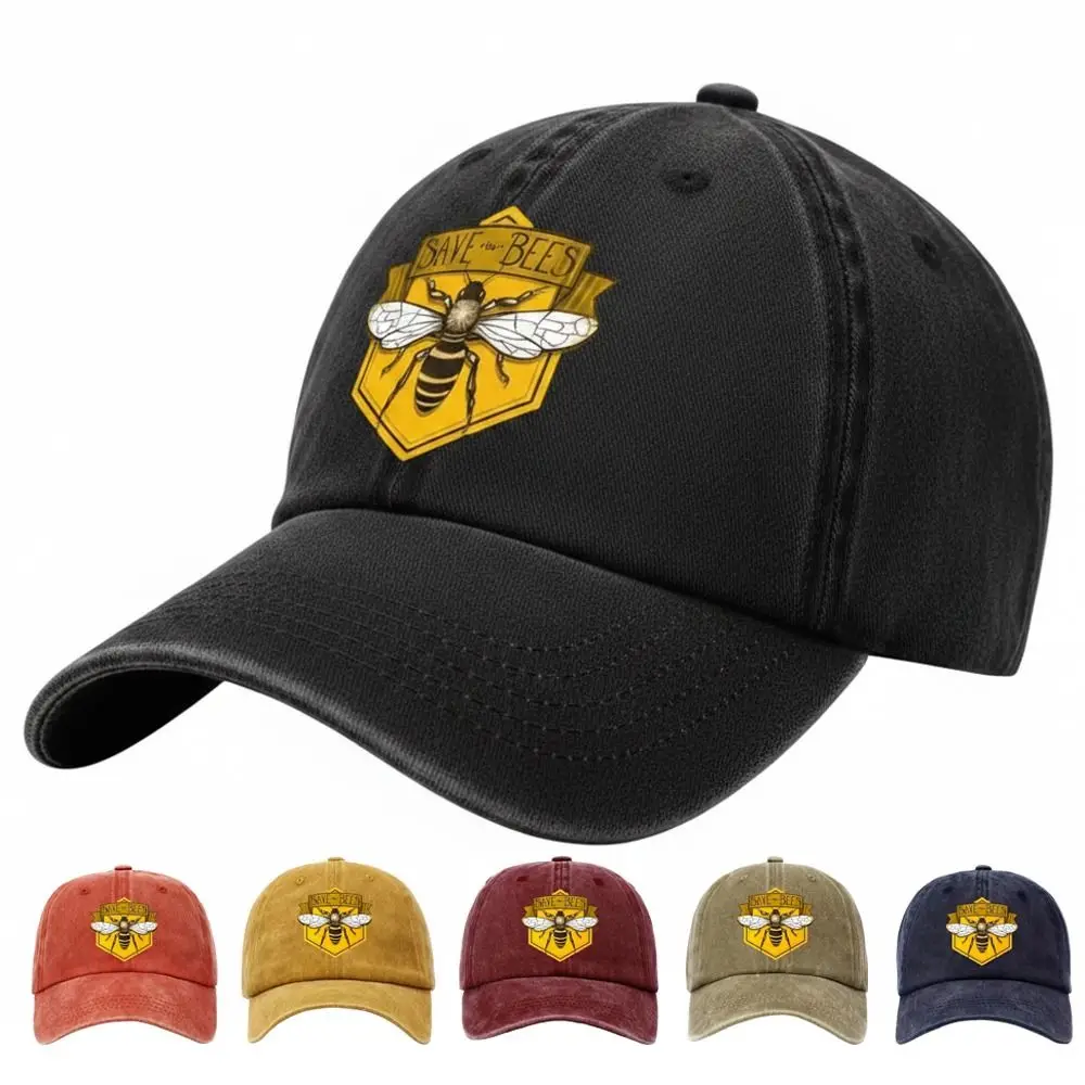 SAVE BEES Printed Visor Baseball Cap Washed Cotton Faded Baseball Hats Adjustable Outdoor Leisure Sunscreen Hats