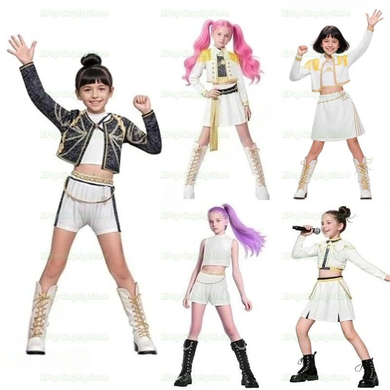 

New Kpop Demon Kids Hunter Cosplay Rumi Zoey Mira Cosplay Full Suit Girls Style Kids Stage Performance Clothes Halloween
