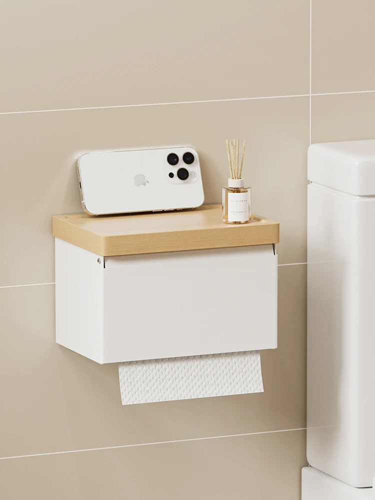 

Solid wood hand wiping paper box, multifunctional toilet tissue box wall