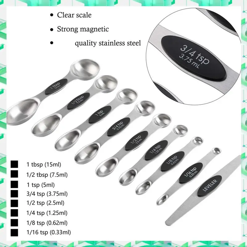 

FIZP 16Pc Magnetic Stainless Steel Measuring Cups & Spoons Set, 7 Heavy Duty Cups,8 Double Sided Spoons With Leveler