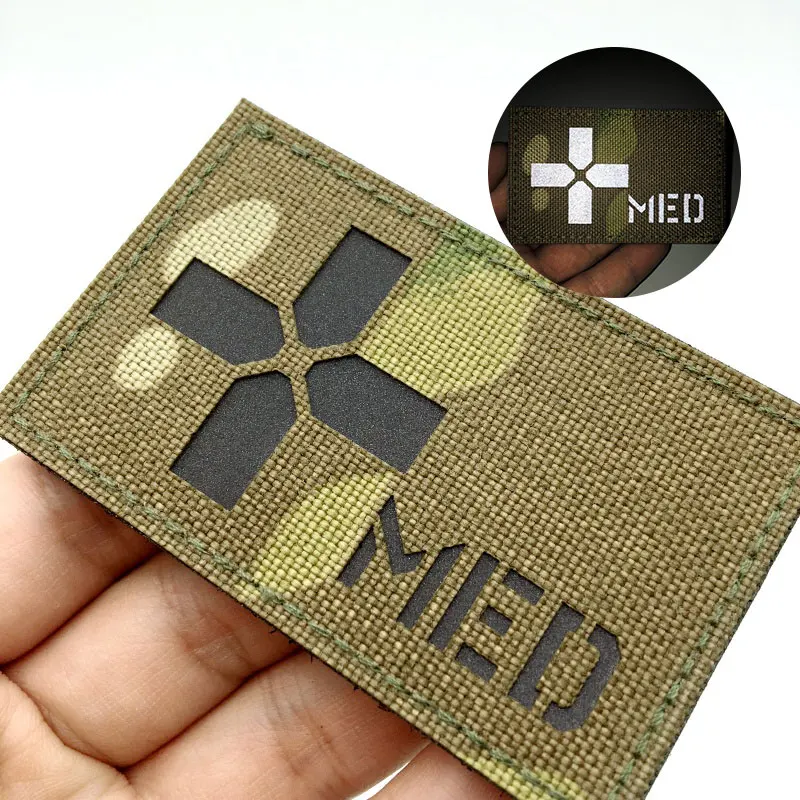 1pc IR Reflective MED Patch Hook & Loop Patches Tactical Appalique Whit Hook and Loop Camouflage Pattern Fastener, Durable