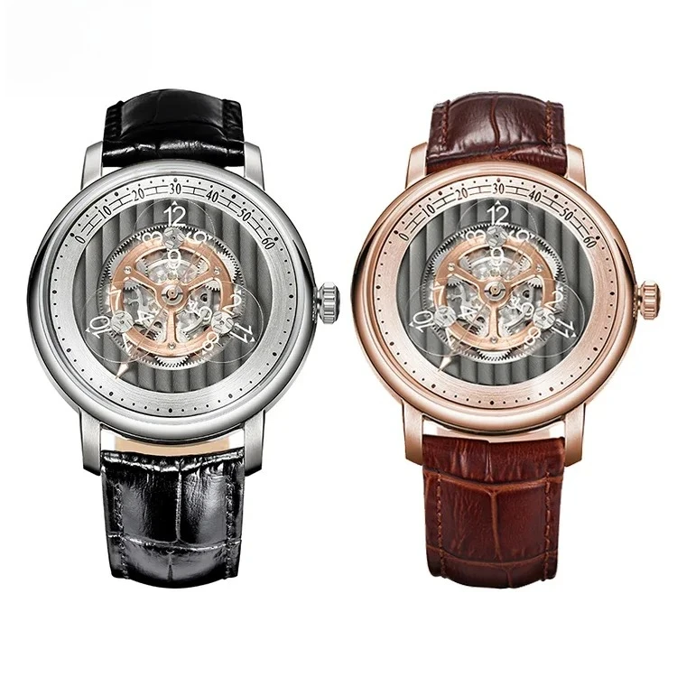 الموضة الكلاسيكية تجول ساعات معقد ثلاثة القرص عرض الوقت الزجاج المعدني اليابان 8215 حركة ساعة ميكانيكية للرجال