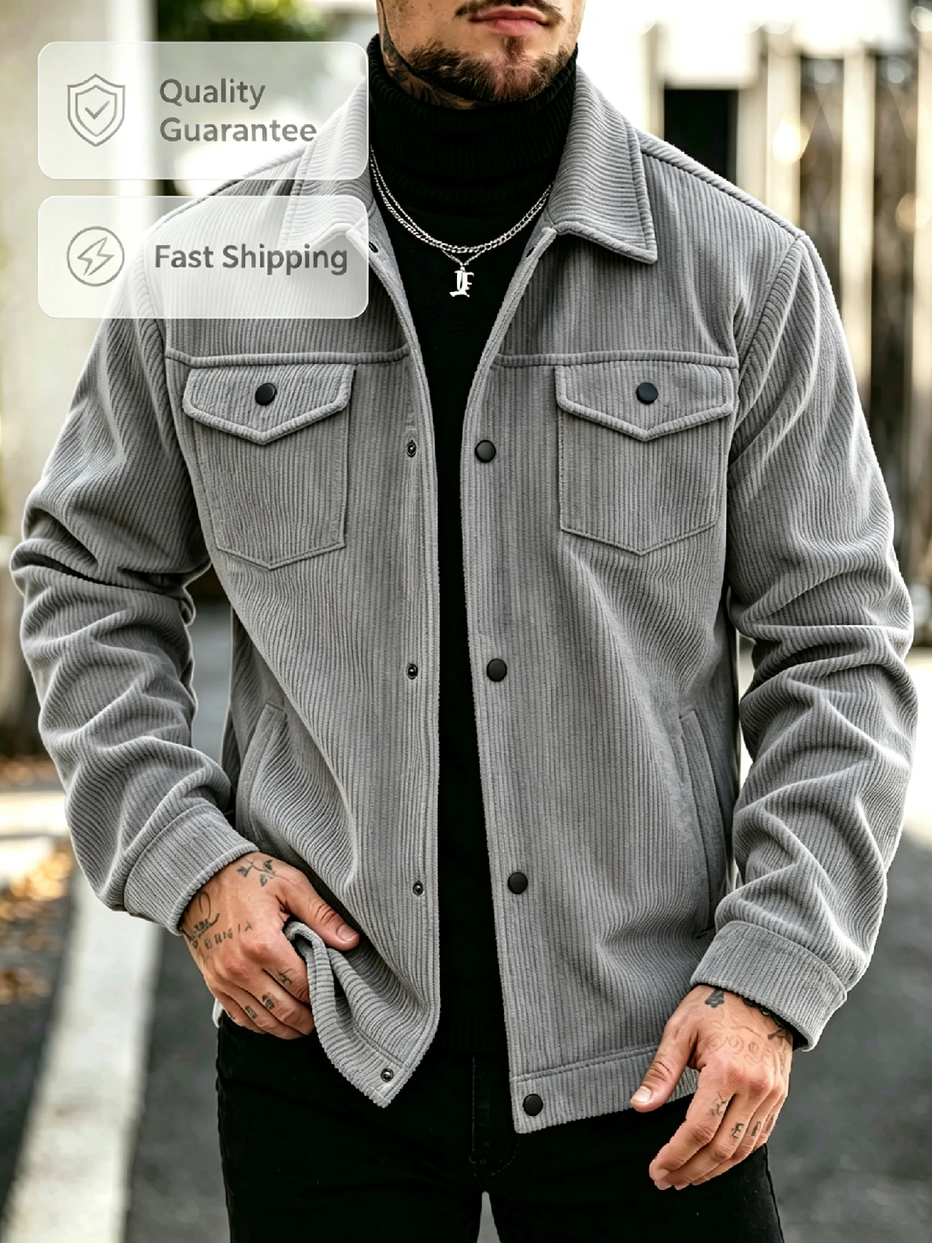 Men's Corduroy Lapel Work Jacket | Retro Casual Style with Double Chest Pockets & Button Closure | Soft Cozy Fabric with Great D