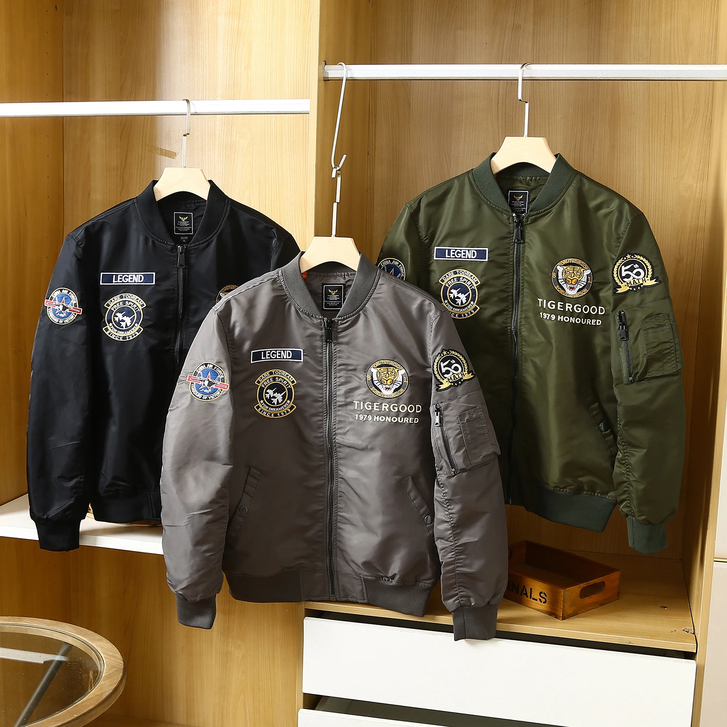 

Тяжелый тигровый вышивка MA Flight Jaet, мужской бейсбольный воротник, классическая верхняя одежда, модное городское модное пальто