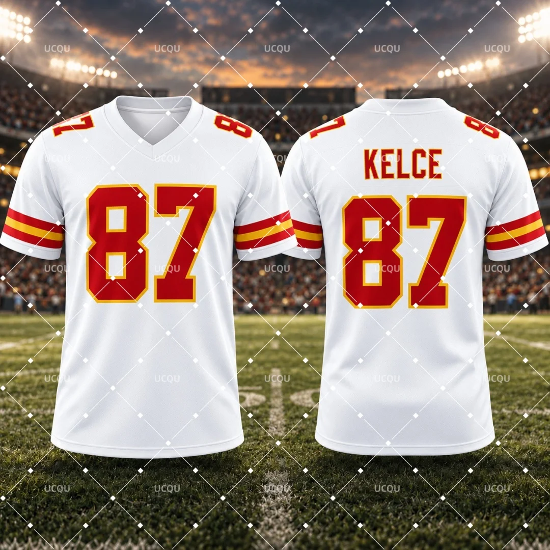 26-27 Travis Kelce # 87 American Football Trikot für Herren, Damen und Kinder, schnelltrocknend, V-Ausschnitt, kurze Ärmel, Sportuniform, Fan-Shirt für den Spieltag – Detail 3