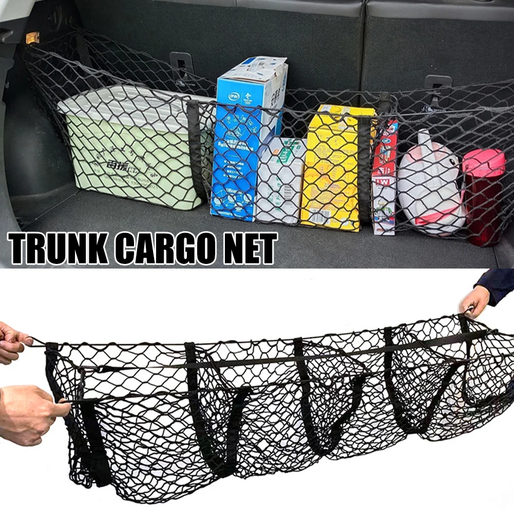 

Universal 4 Pockets Cargo Net Stretchy Trunk Storage Organizer Net Heavy-Duty Luggage Holder with Mount Kit For SUV Pickup Truck