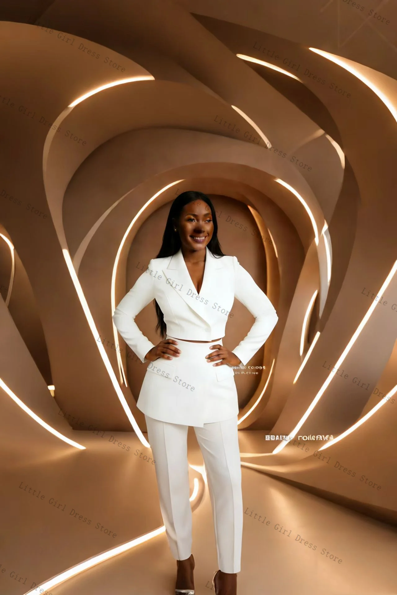 

White Women Suit Set 2 Pcs Short Blazer Pants Trousers Cotton Formal Office Lady Jacket Prom Wedding Bride Coat Customized