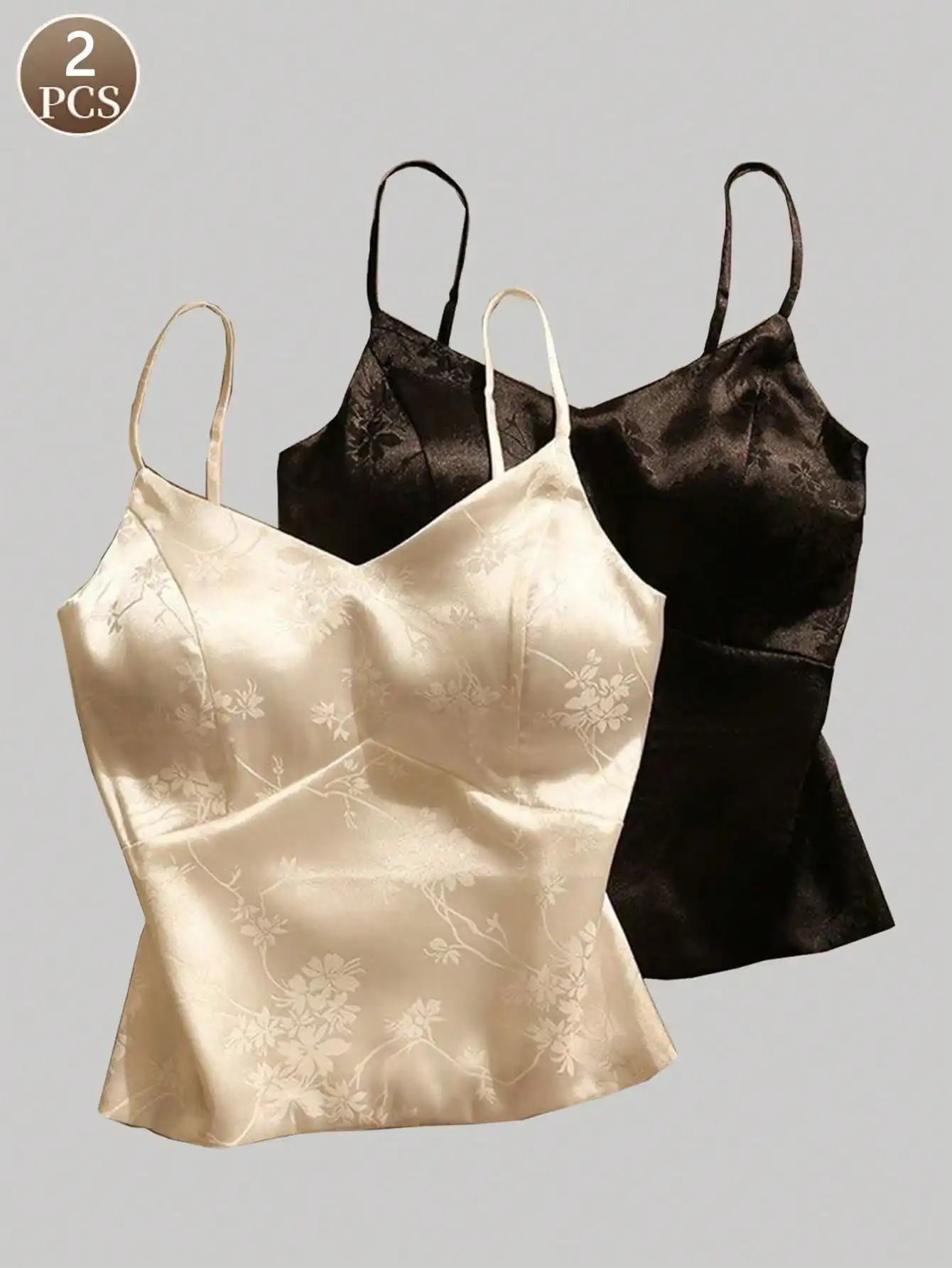 2PCS black and white Chinese style women's camisole sexy slim fit tank for girls fashion jacquard belt with chest cushion and be