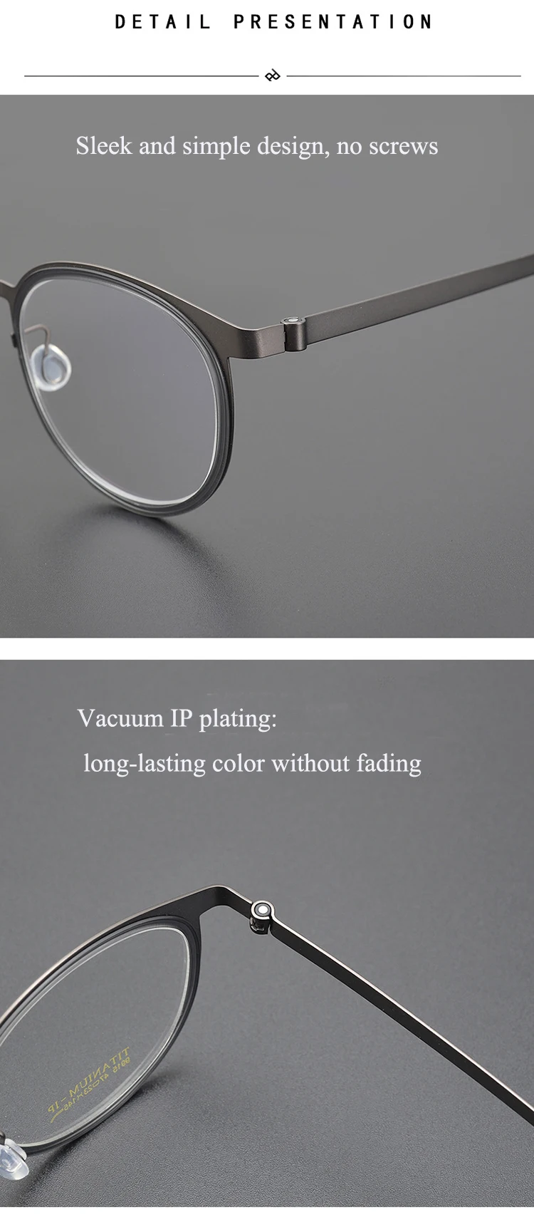 Bclear ultraleichte reine Titan Retro Männer Frauen Brille Rahmen Brillen runde Brillen Myopie verschreibung pflicht ige Brille Mode – Detail 5