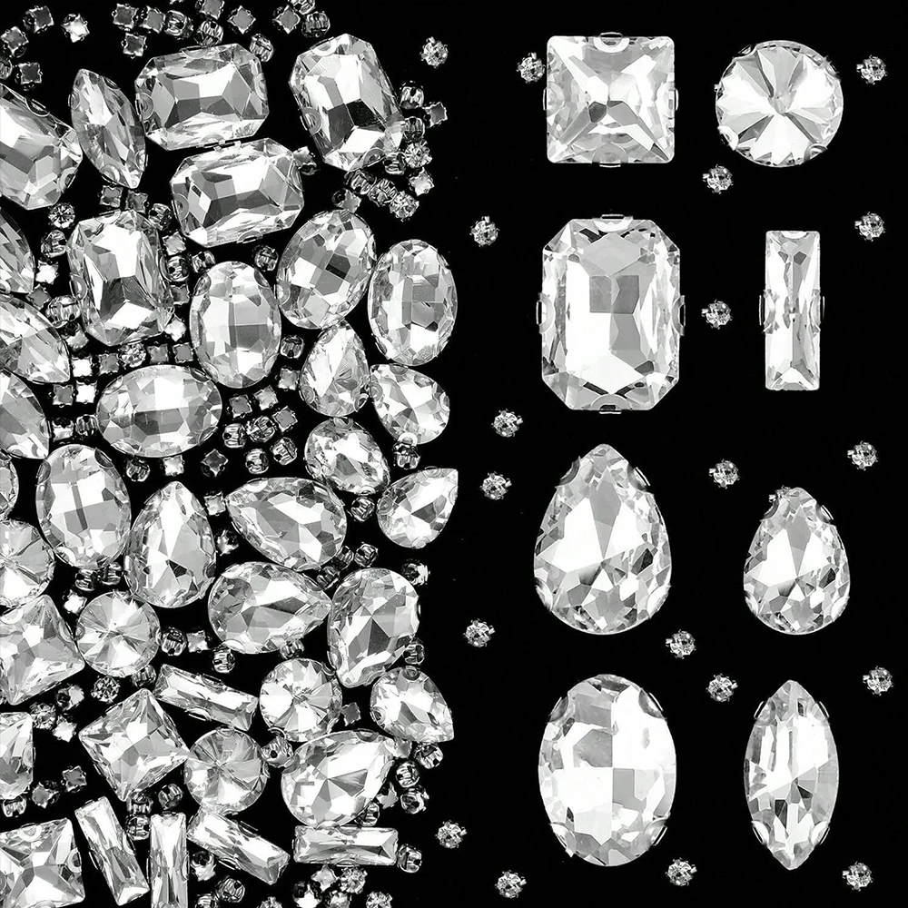 240 Piezas de Cristales de Vidrio Transparentes, Gemas de Cristal, Formas Mixtas, Cristales Planos con Base de Garra para Joyería, Ropa, Zapatos, Disfraces
