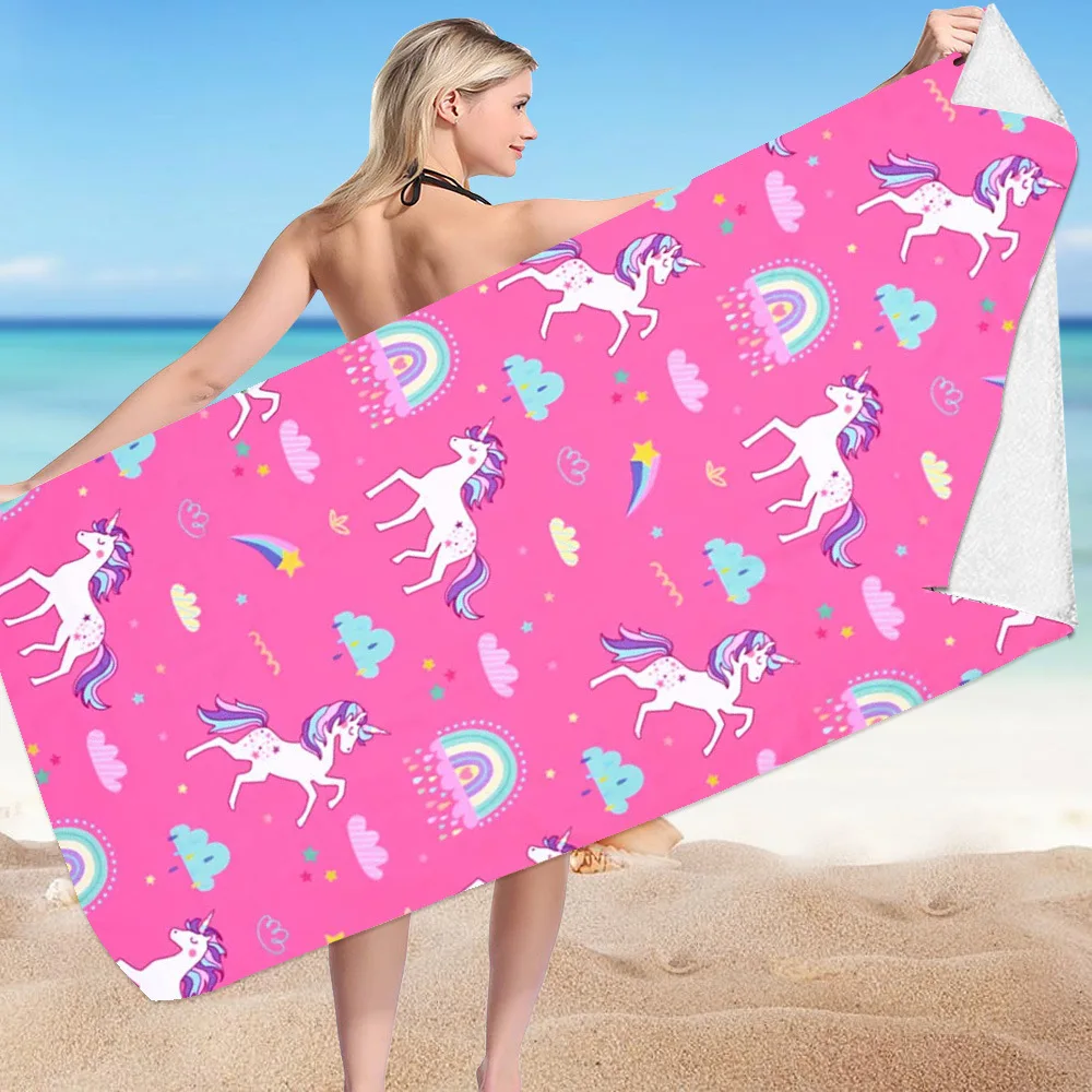 Cute Unicorn Series digital-printed polyester Superfine fiber double-sided fleece Beach vacation bath towel, beach towel
