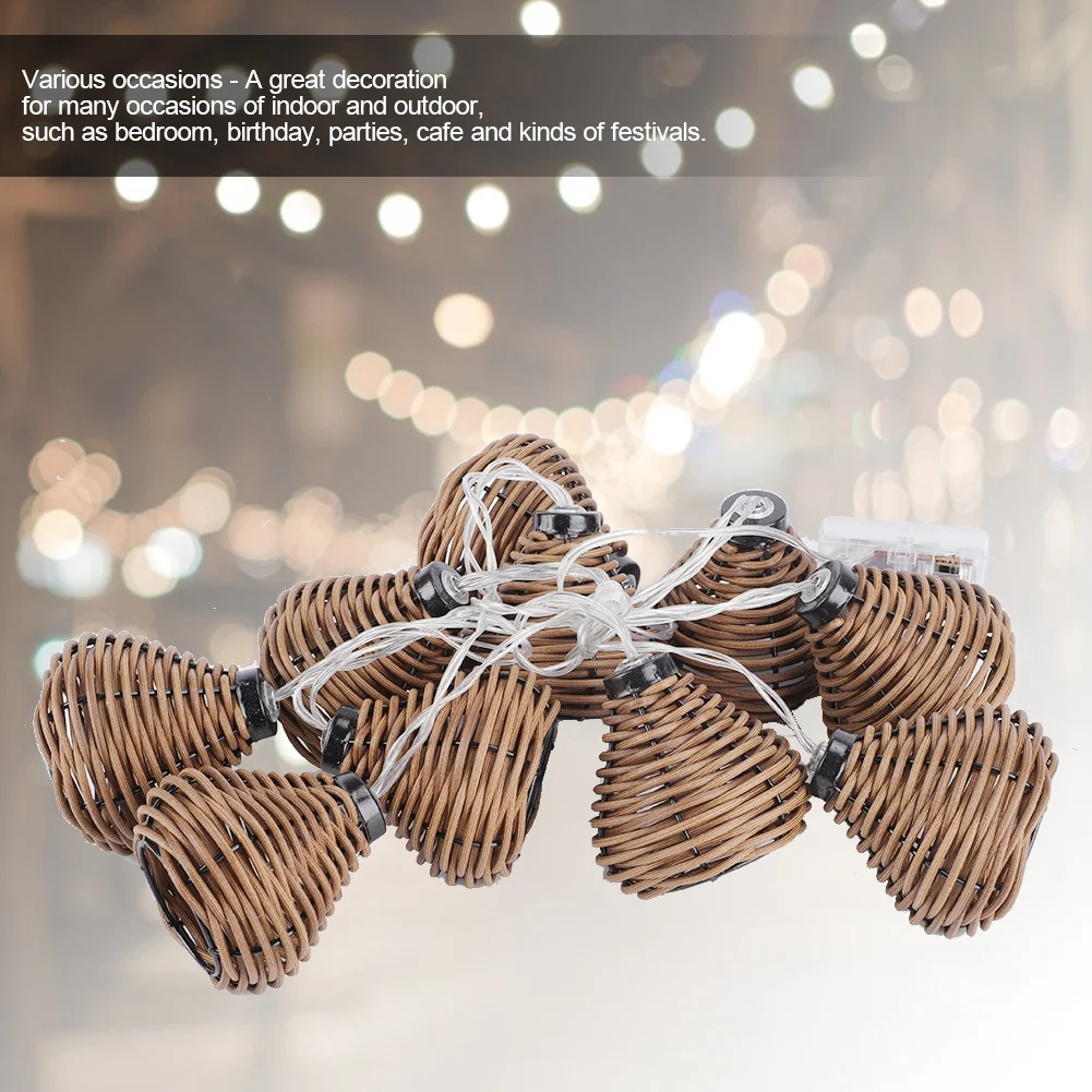 10Pcs Rattan Lamps String Light LED Rattan Balls Fairy Lights Wedding Home DIY Decoration