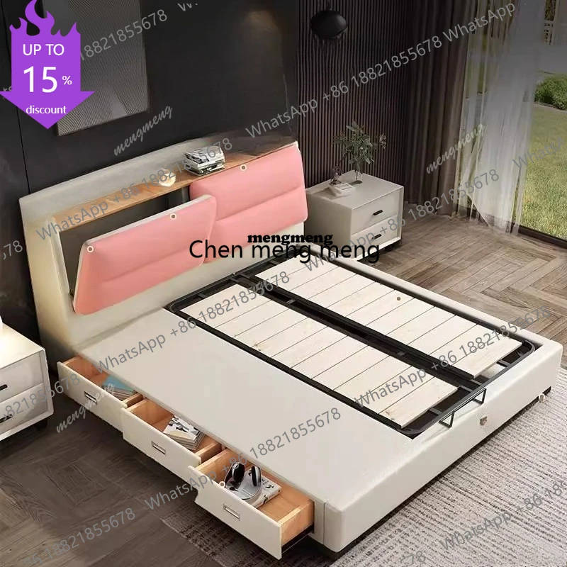 

Многофункциональная кровать в скандинавском стиле из кожи, минималистичная кровать для спальни с местом для хранения, современная роскошная умная кровать, многофункциональные аксессуары для дома