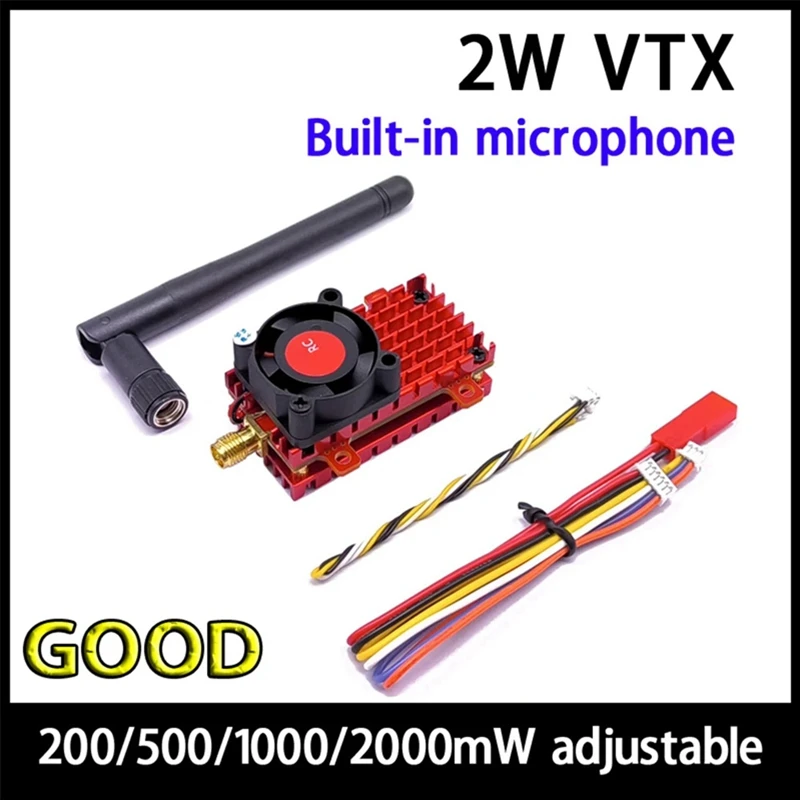 

5,8G 48CH 2W FPV VTX Встроенный микрофон 200MW/500MW/1000MW/2000MW DC7-32V для радиоуправляемого дрона дальнего действия