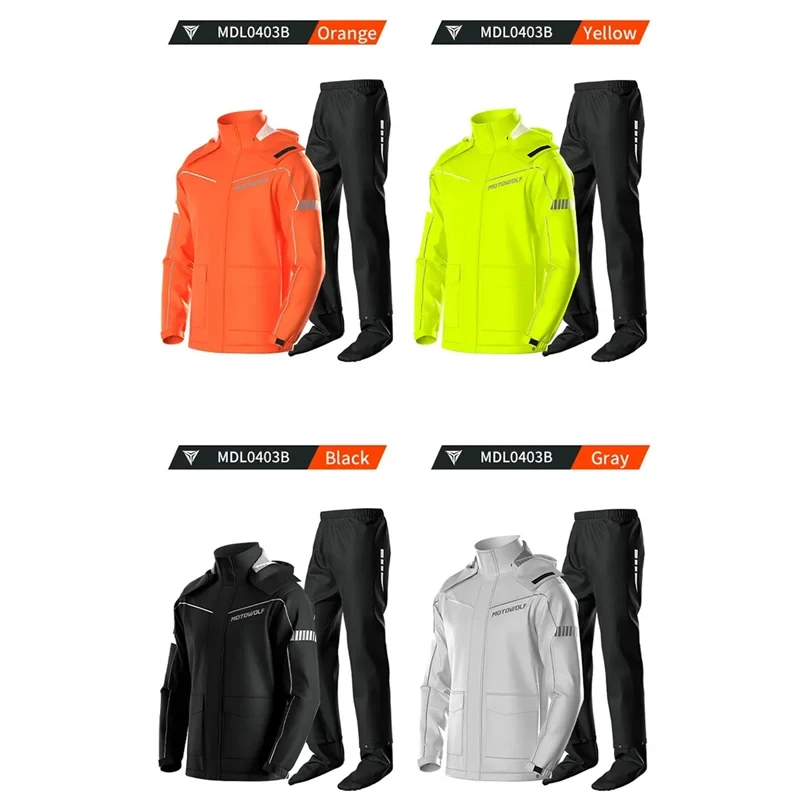 Motowolf-chubasquero para montar en motocicleta, traje impermeable reflectante, chaqueta a prueba de viento, pantalones, traje de lluvia dividido, equipo de lluvia para motocicleta al aire libre