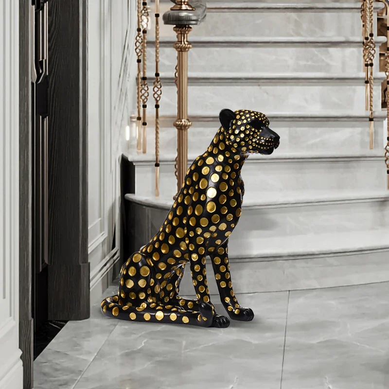 Home Decor Fortune Leopard Statue Art Ornament Living Room Large Animal Sculpture Floor Decor Office Sculpture Housewarming Gift