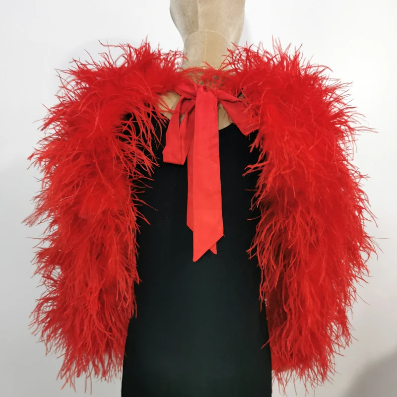 Neuestes Design, stilvolles 100 % Straußenhaar, Ärmellänge 55 cm, mehrfarbig, maßgeschneidert, für Mode, Club und Party, Bankett, vielseitig – Detail 3