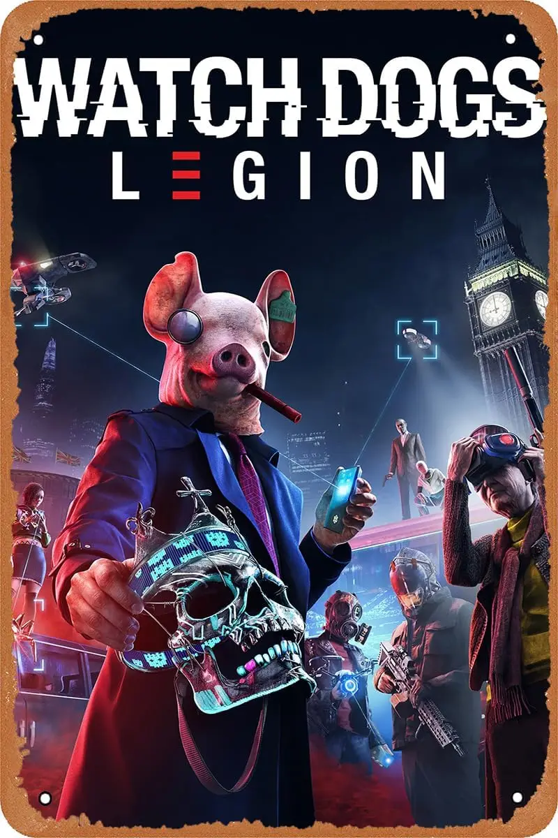 Watch Dogs Legion Game Poster Vintage Metal Tin Sign Retro Wall Art Plate Decor 8X12INCH sign
