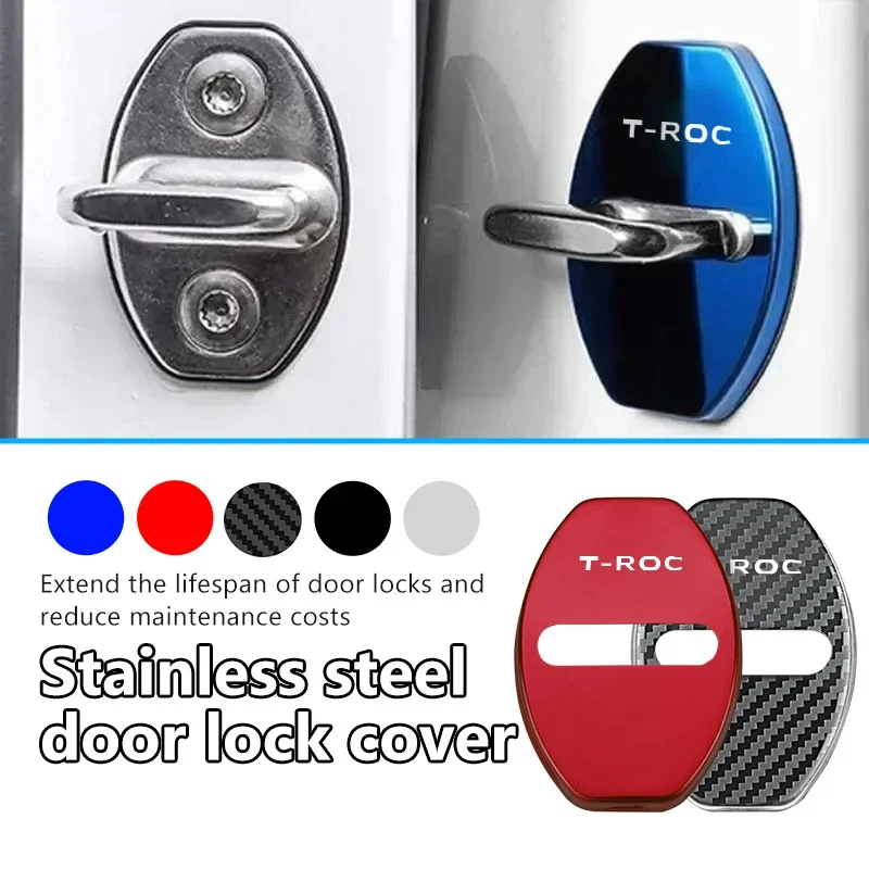 For Volkswagen 4Pcs Car Door Lock Cover Stainless Steel Protection Accessories Scirocco Rline Golf GTI Bora Passat Jetta Beetle