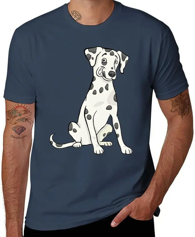 Dalmatian Purebred Dog Men's Short Sleeve T-Shirt Crewneck Shirt Cotton Regular-Fit Workout Tops Casual