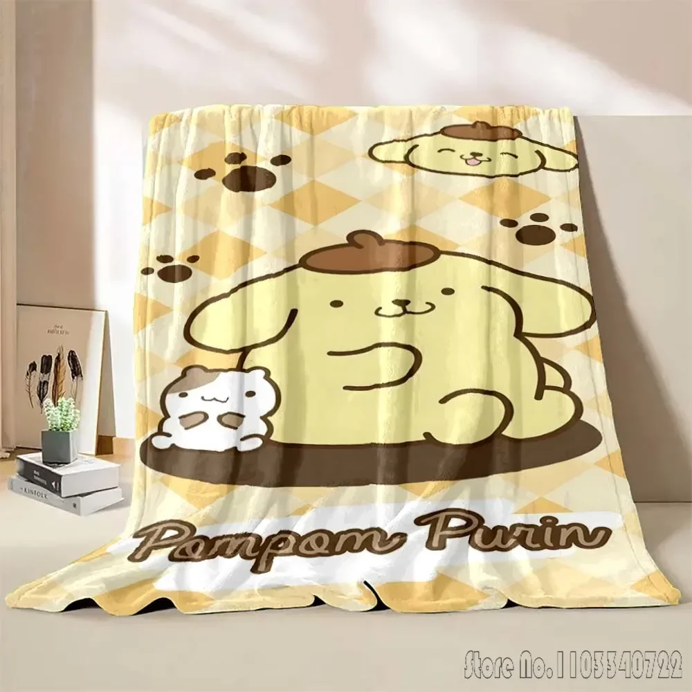 

Anime Pom Purin Blanket Sanrio Yellow Throw Sofa Bed Cover Soft Fluffy Quilt Blankets Flannel Throw Children girl Gift
