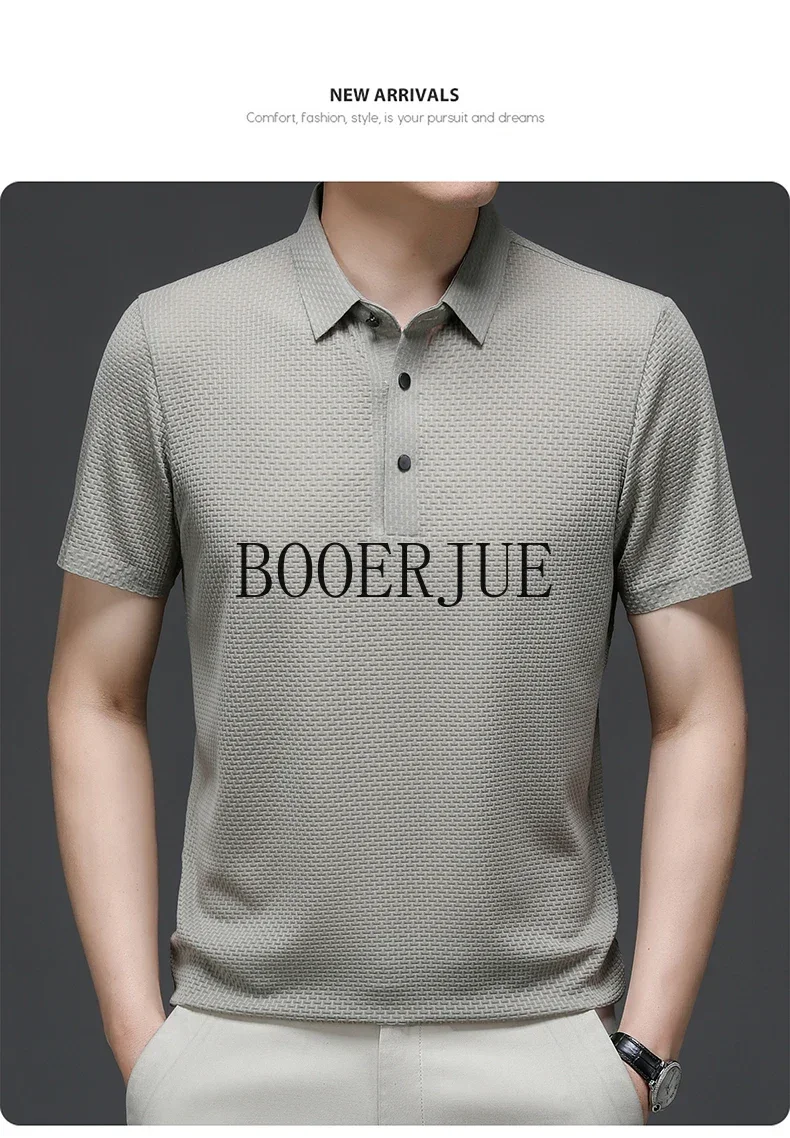 Atmungsaktives Business-Mode-T-Shirt für Herren, Markenkleidung, Sommer 2026 Neu, Herren-Lop-up-Hohlkragen-Kurzarm-Polo-T-Shirt aus Eisseide – Detail 36