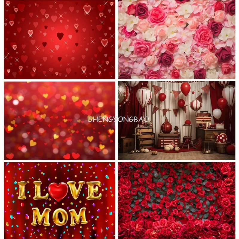 

SHENGYONGBAO Romantic Valentine's Day Photography Backdrops Props Red Rose Sparkle Wedding Love Heart Studio Background VS-89