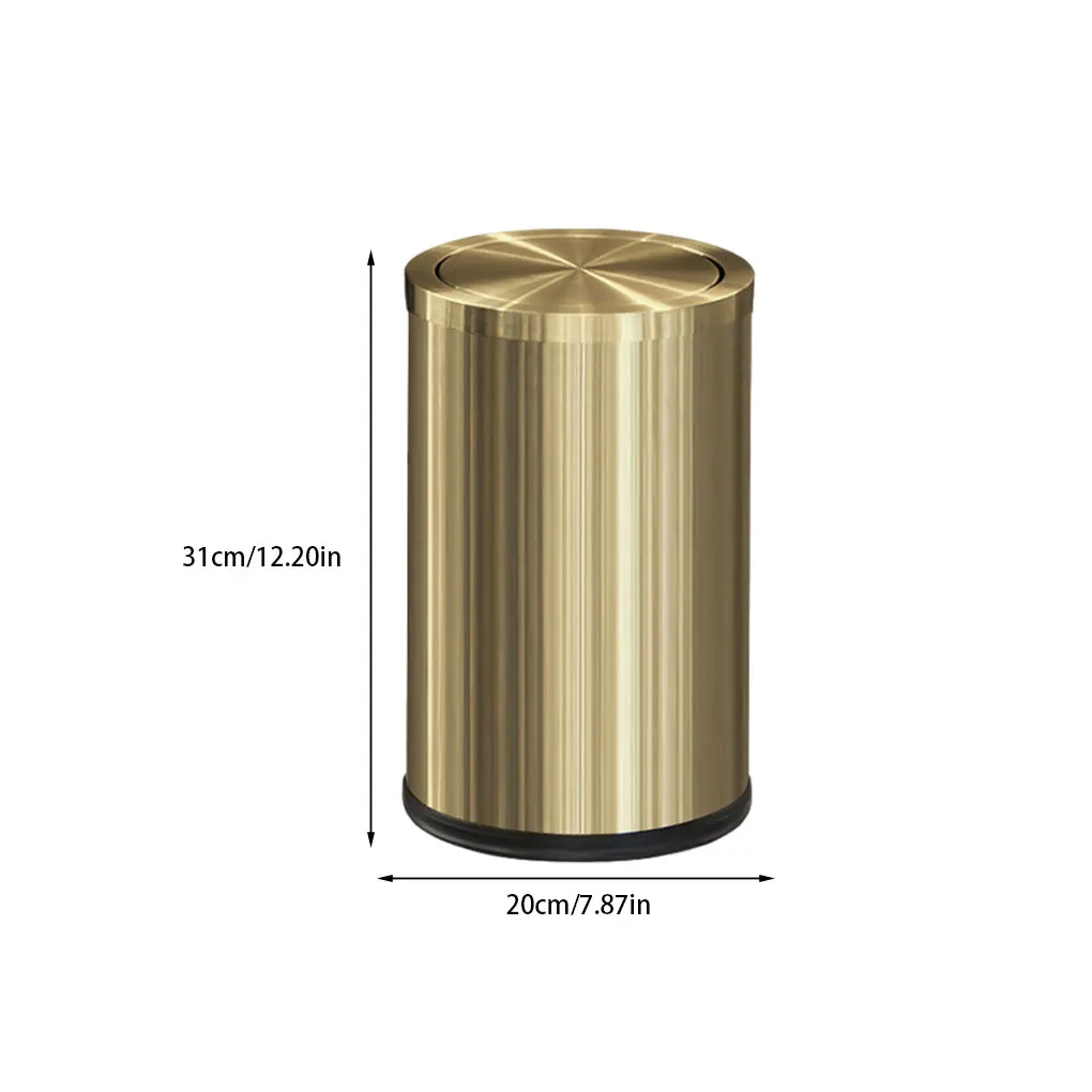 9L Stainless Steel Trash Can Kitchen Metal Gold Trash Can with Flipping Lid Hotel House Container Recycling Cleaning Tools