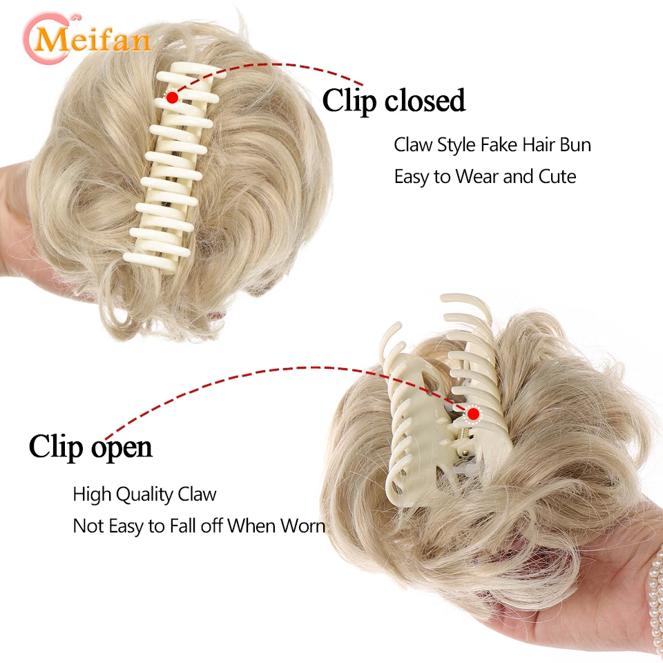 MEIFAN Synthetic Claw Chignon Messy Curly Fluffy Hair Bun Clip In Ponytail Extensions Natural False Hairpieces for Women