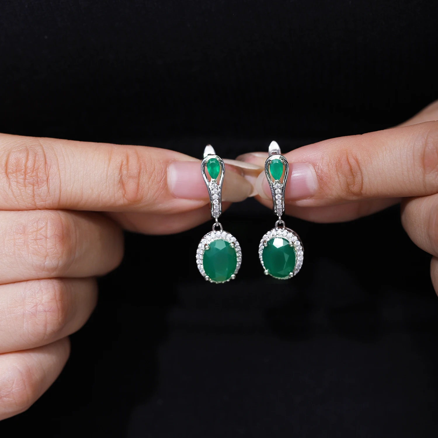 Gem\'s Ballet 5.15Ct Natural Green Agate Vintage Earrings 925 Sterling Silver Gemstone Drop Earrings For Women Fine Jewelry