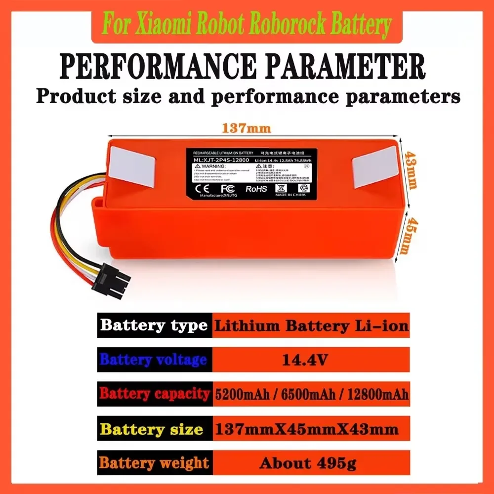 

14.4V BRR-2P4S-5200S Robotic Vacuum Cleaner Replacement Battery For Xiaomi Roborock S55 S60 S65 S50 S51 S5 1S 1ST MAX S6 Parts