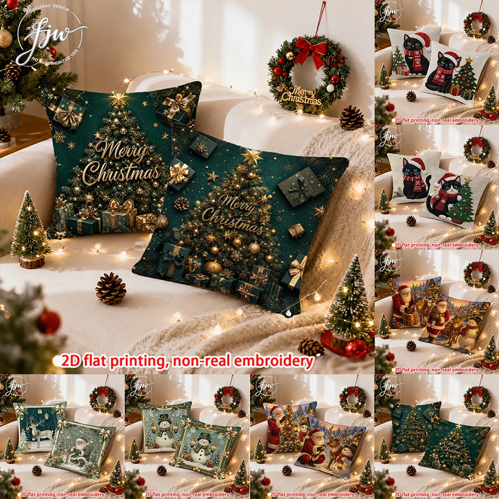 2pcs  Christmas Throw Pillow Covers Set of 2 Vintage Festive Holiday Decorative Pillowcases for Sofa Bed Couch