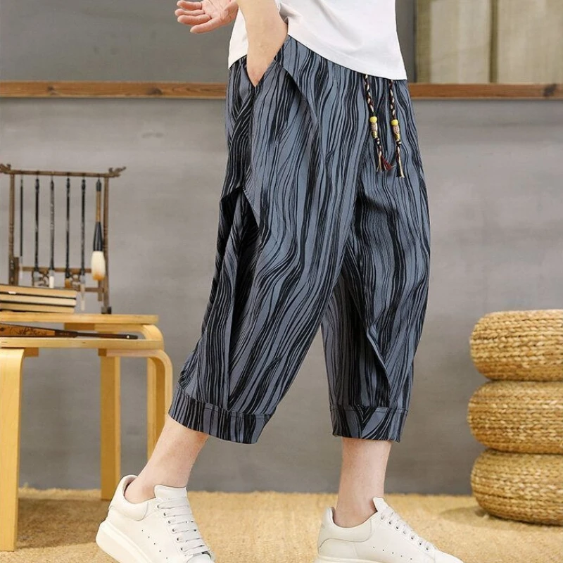 

Quick Dry Cropped Ice Silk Shorts for Men Summer Loose Fit Trendy Ink Splash Casual Beachwear