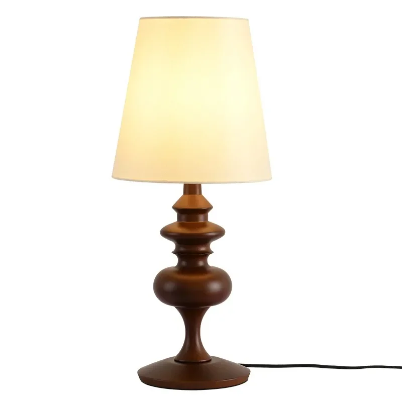 Medieval style table lamp bedroom American retro walnut wabi sandy wind designer master bedroom bedside night light