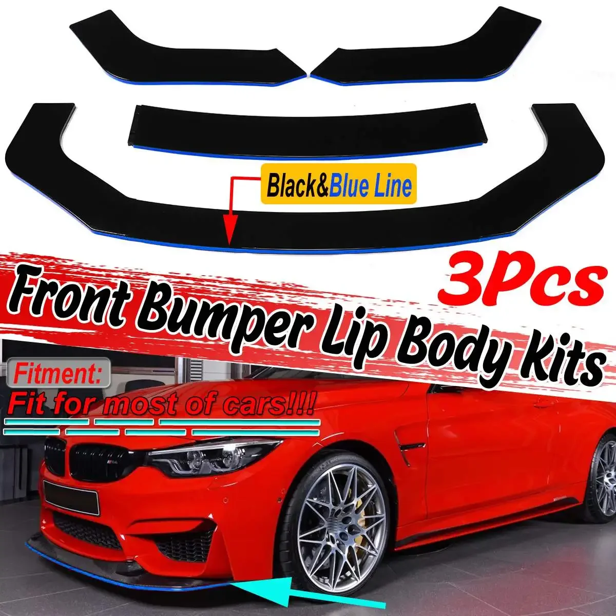 

3pcs Universal Car Front Bumper Lip Diffuser Spoiler Protector For BMW F10/F11 E39 E46 E90 E92 E93 E60 F32 F36 G30 G31 Body Kit