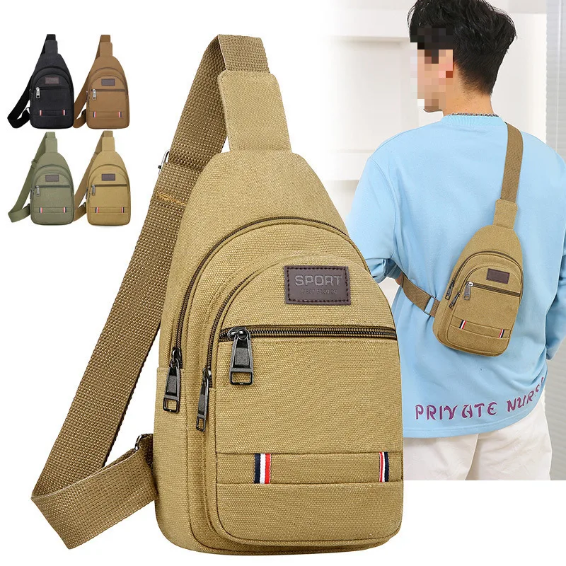 New Men Chest Bag Canvas Crossbody Shoulder Bag Korean Style Casual Waist Pack Large Capacity Backpack