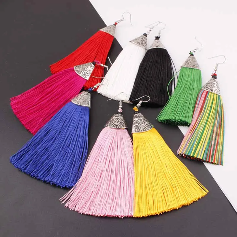 New Mode Style Summer Tiered Long Tassel Earrings For Women National Wind Exaggerated Earrings Stacked Dangle Earrings