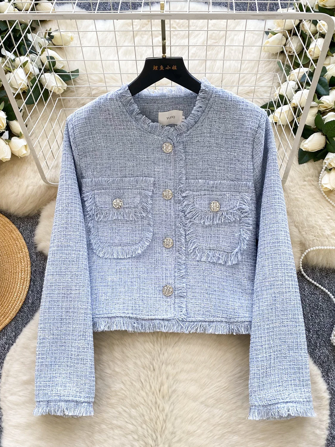 

Французское пальто Sle ort, женское шерстяное пальто с жемчужной бахромой и бахромой, повседневное длинное пальто с отложным воротником, однотонное пальто