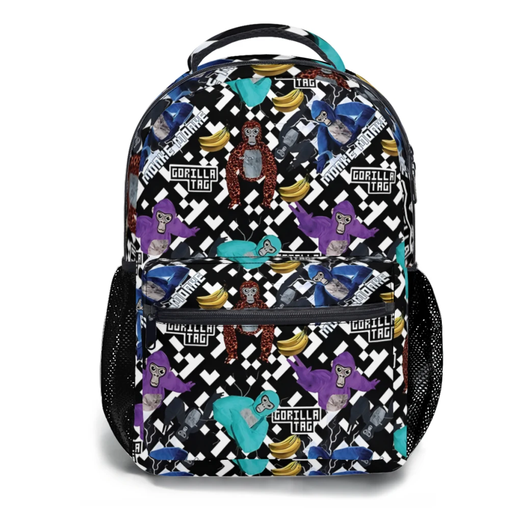 Mochila de Colégio Impermeável de Alta Capacidade para Crianças, Gorila Tag VR Gamer Merch, Pixel Monke, Nova Moda Feminina, 17"