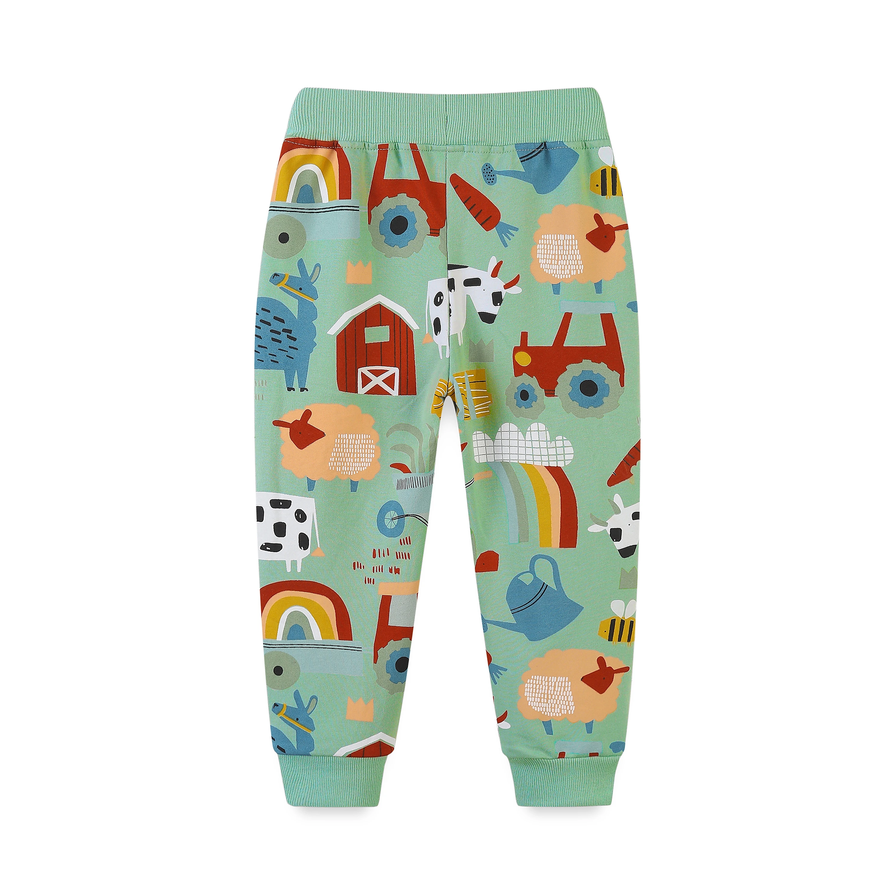 1-Piece Autumn Boys\' Pants Cartoon Print with Pocket Fake Drawstring Children\'s Sports Pants 2-7Y