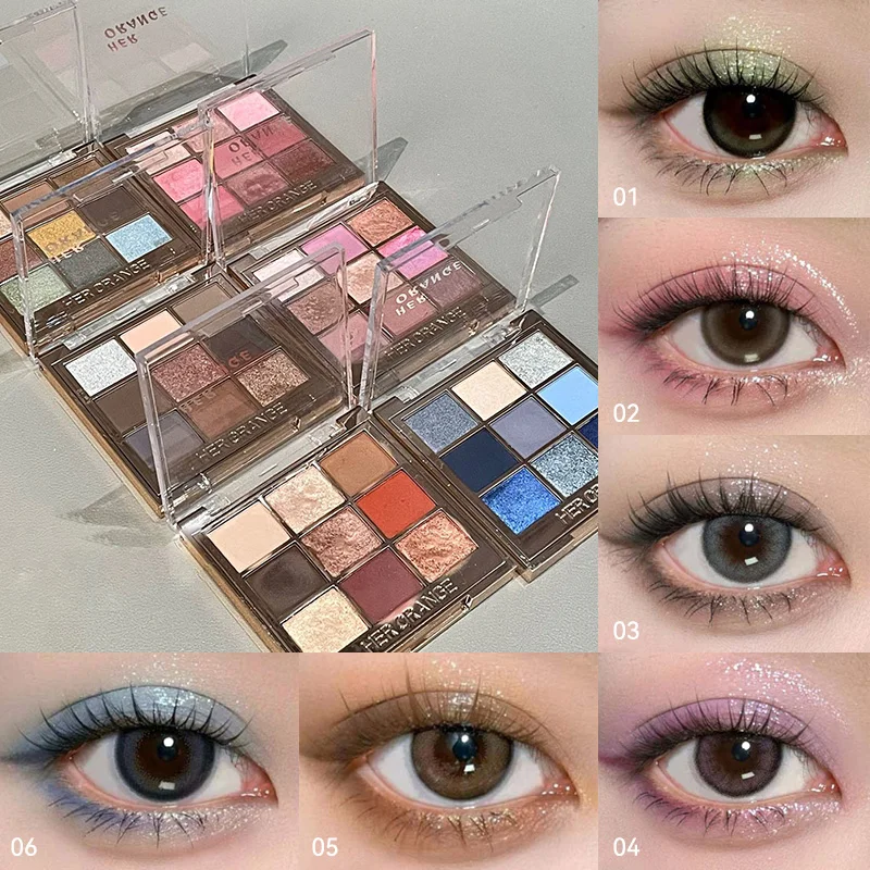 Plaque d'ombre à paupières neuf couleurs, perle mate, maintien flash fin, couleur de maquillage n'est pas facile à voler, poudre, maquillage naturel