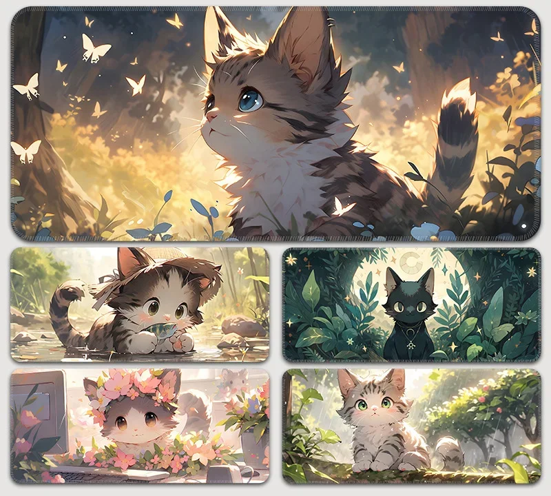 Extragroßes Anime-Katzen-Mauspad Cartoon Niedlicher Katzenkopf Coole Designs Tisch-Mauspad Laptop Computer Gaming Tastatur Schreibtischunterlage