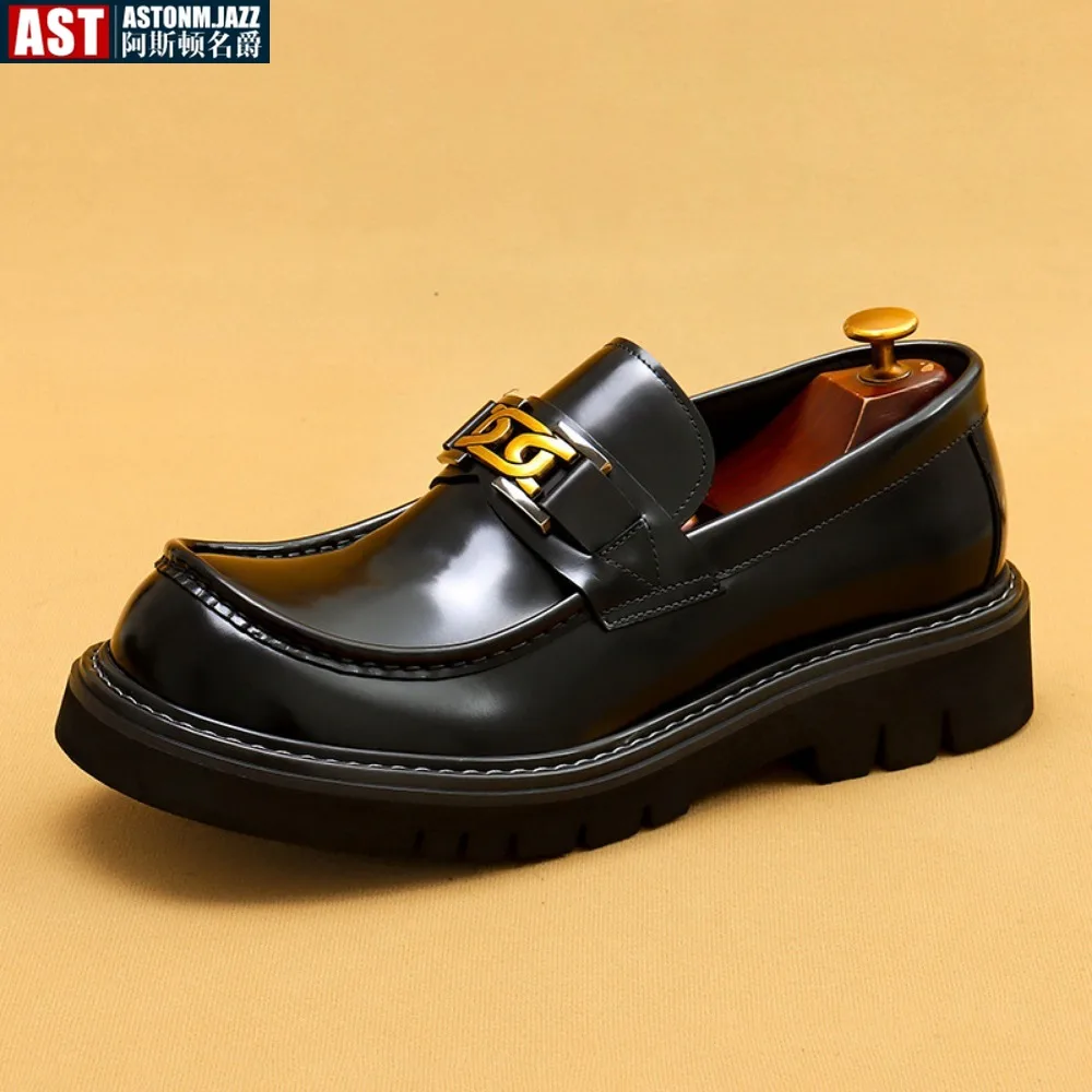 Brown Loafers Mens Party and Business Loafers Thick Soled Men Dress Platform Shoes Comfortable Slip-On Fashion New Casual Shoes