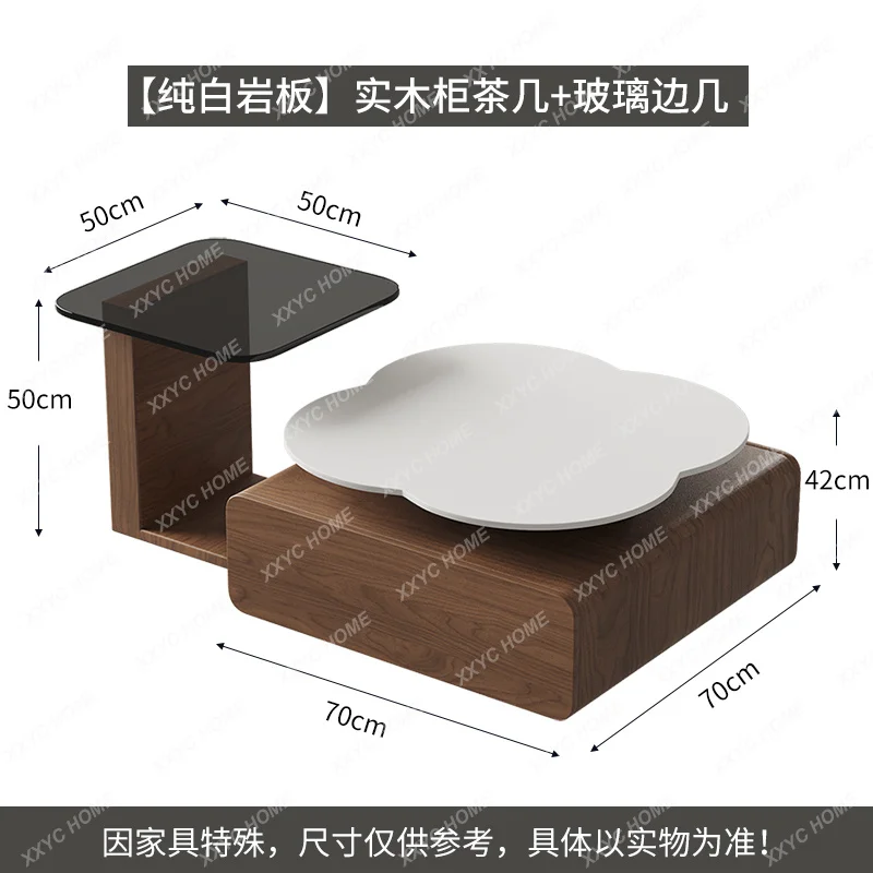 

Medieval cream wind rock slab coffee table solid wood living room square light luxury modern simplicity